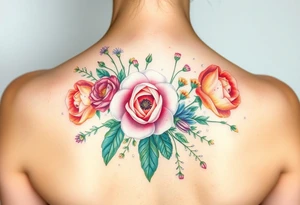 vintage bouquet of wild roses and meadow flowers with morning dew tattoo idea