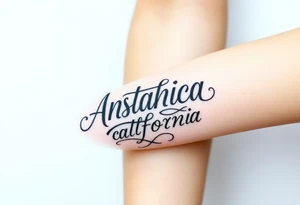 Anastacia old English font long beach California theme tattoo idea