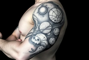 outer space, planets, stars, string theory multiverse tattoo idea