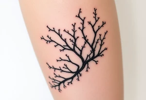 Photorealistic tattoo design of Asparagopsis taxiformis red algae, detailed texture, natural branching pattern, underwater appearance, suitable for calf placement, flowing upward” tattoo idea