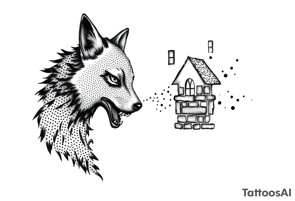 Big bad wolf huffing puffing and blowing a brick house down tattoo idea