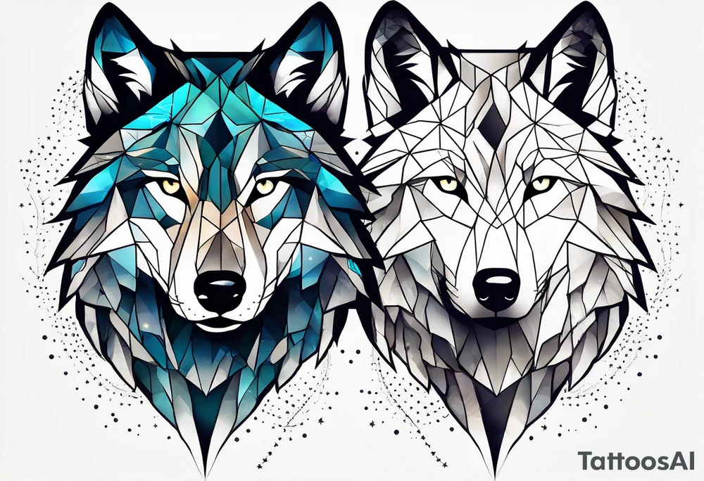Constellation, two animal wolf, géométric tattoo idea