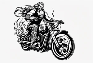 A viking riding face with flames and a motorcycle tattoo idea