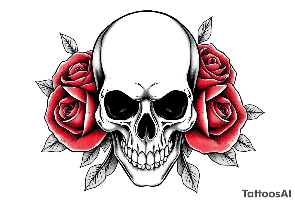 skull and roses tattoo idea