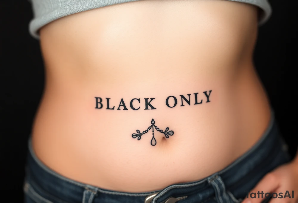text reading "BLACK ONLY" across a womb tattoo decorated with spades tattoo idea