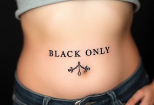 text reading "BLACK ONLY" across a womb tattoo decorated with spades tattoo idea