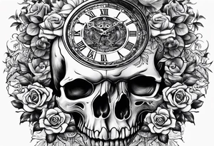 clock and skull tattoo idea