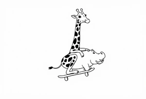 Majestic giraffe riding a skateboard and eating a hippo sandwich tattoo idea