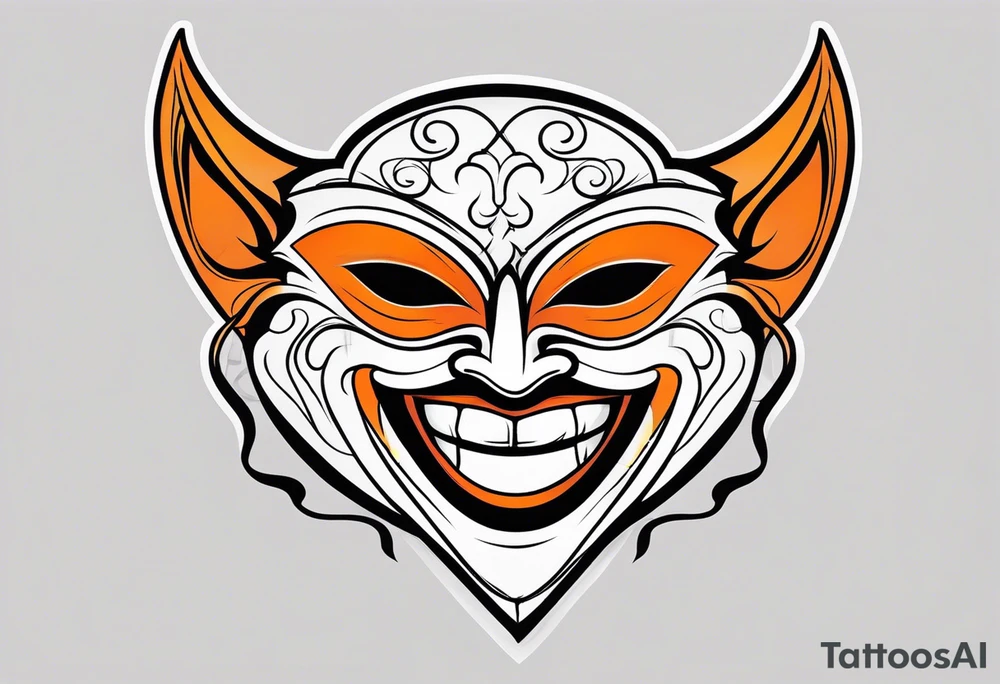 Laughing mask that is orange and black simplistic tattoo idea