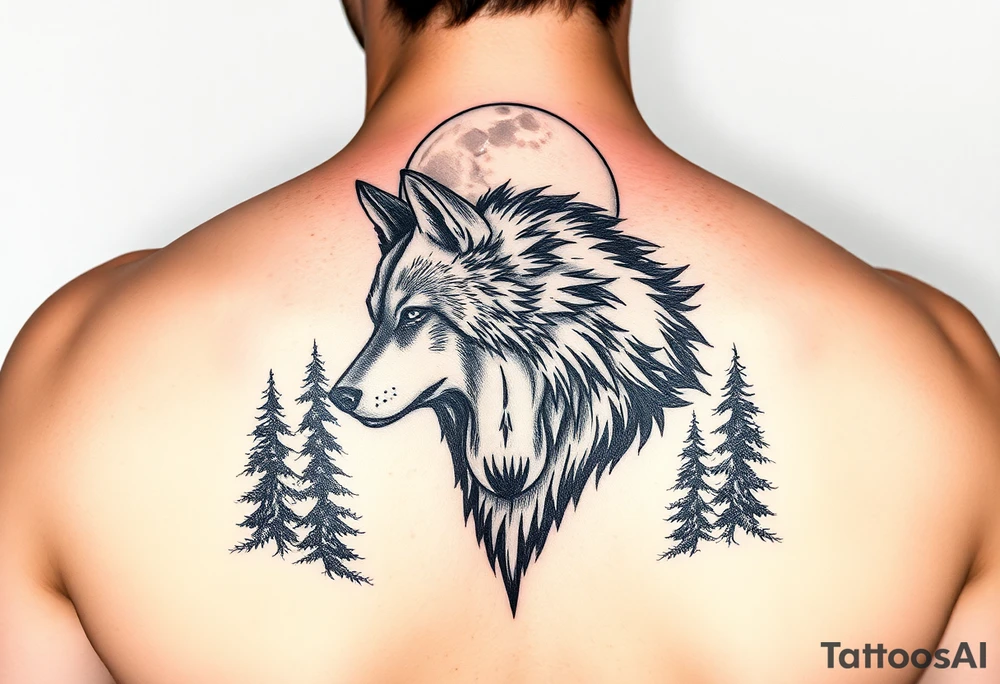 werewolf,moon,forest. tattoo idea