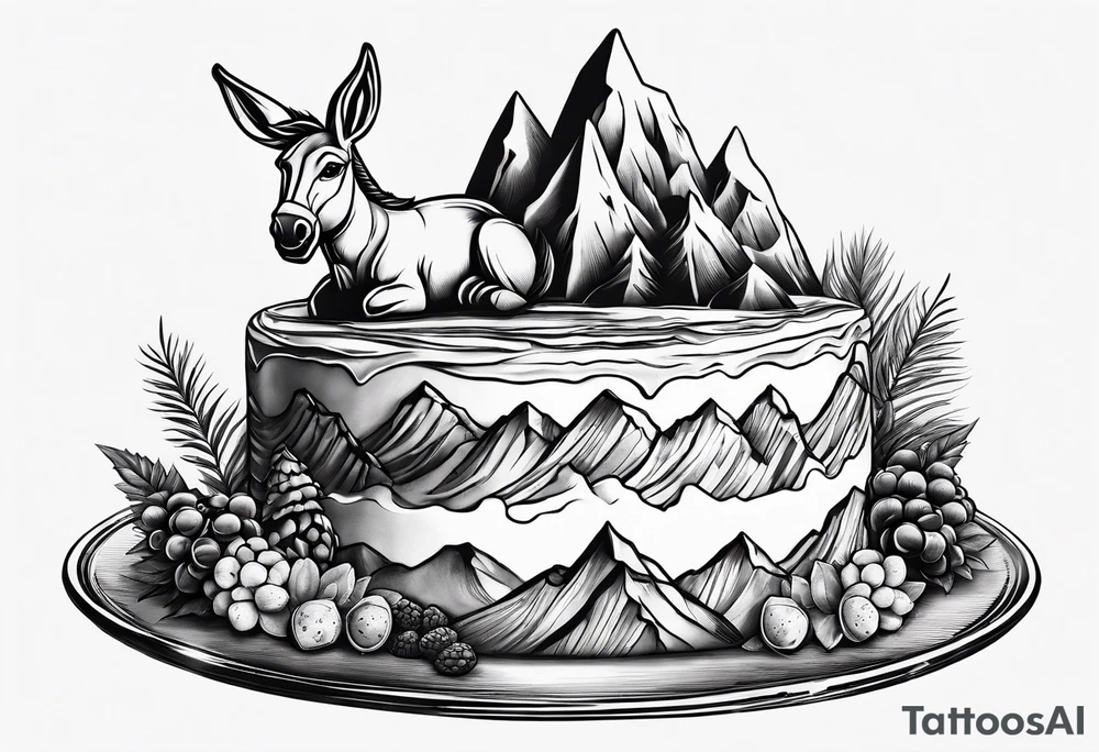 A dessert mountain with a donkey tattoo idea