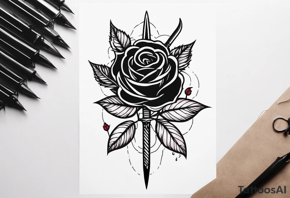 Messer mit Stacheldraht und Rose tattoo idea