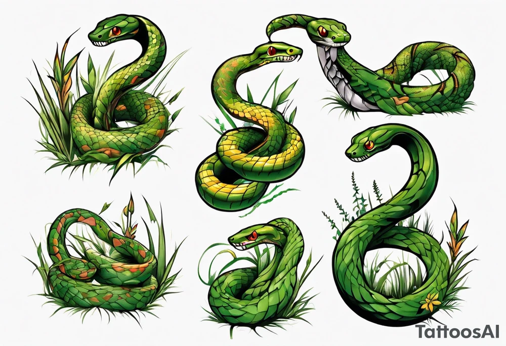 Snake covered in grass tattoo idea