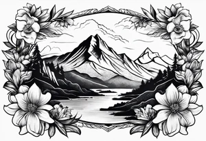 mountain with flowers tattoo idea