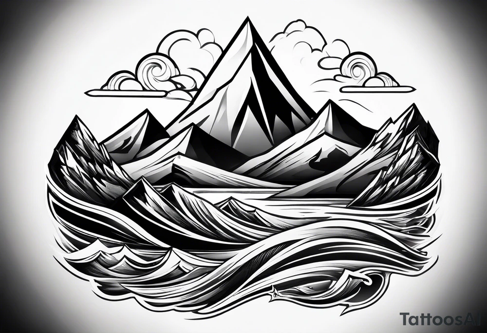 Mountains and ocean waves  crashing diamond shape tattoo idea