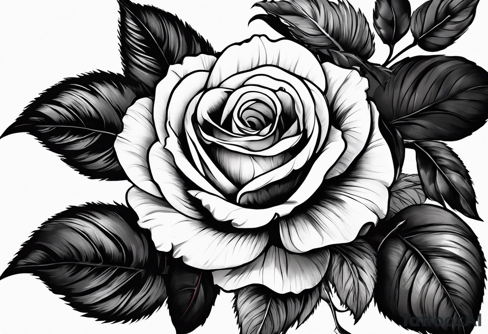 A black and white red-tailed rose with a lot of shading tattoo idea
