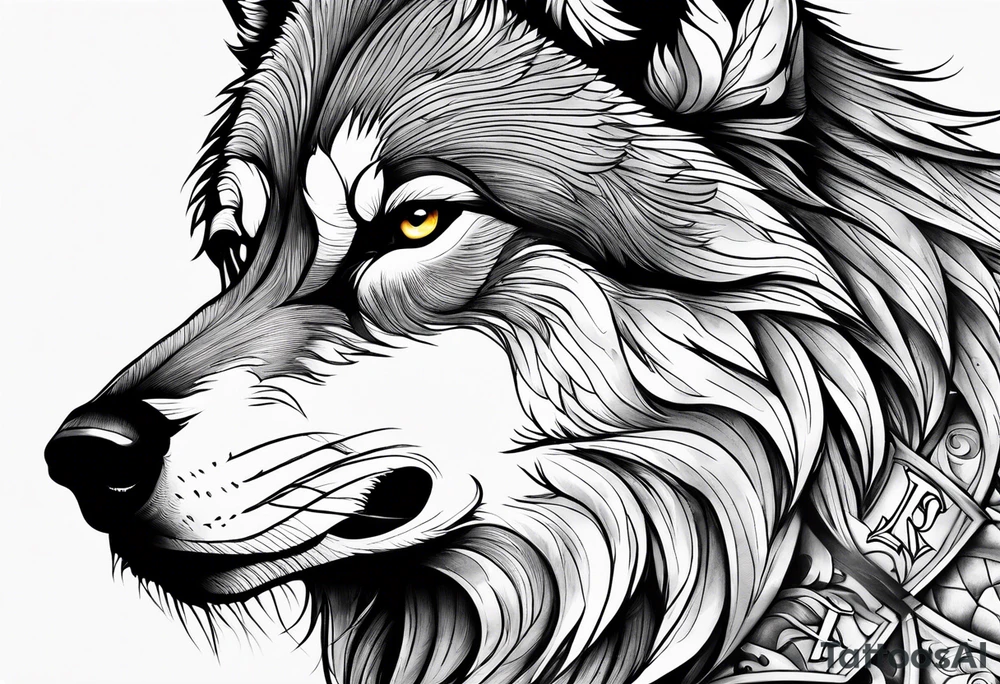 picture of a wolf with the letter S and p around it tattoo idea