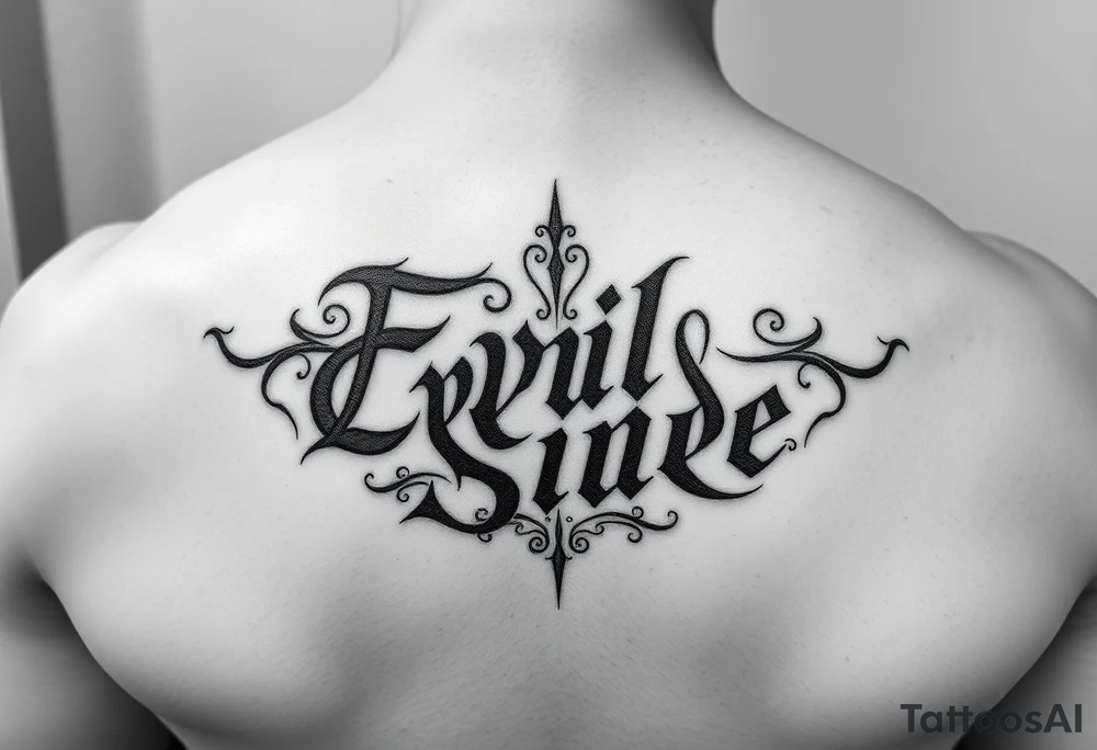 Tattoo saying Evil Side. black and white . Gangsta tattoo idea