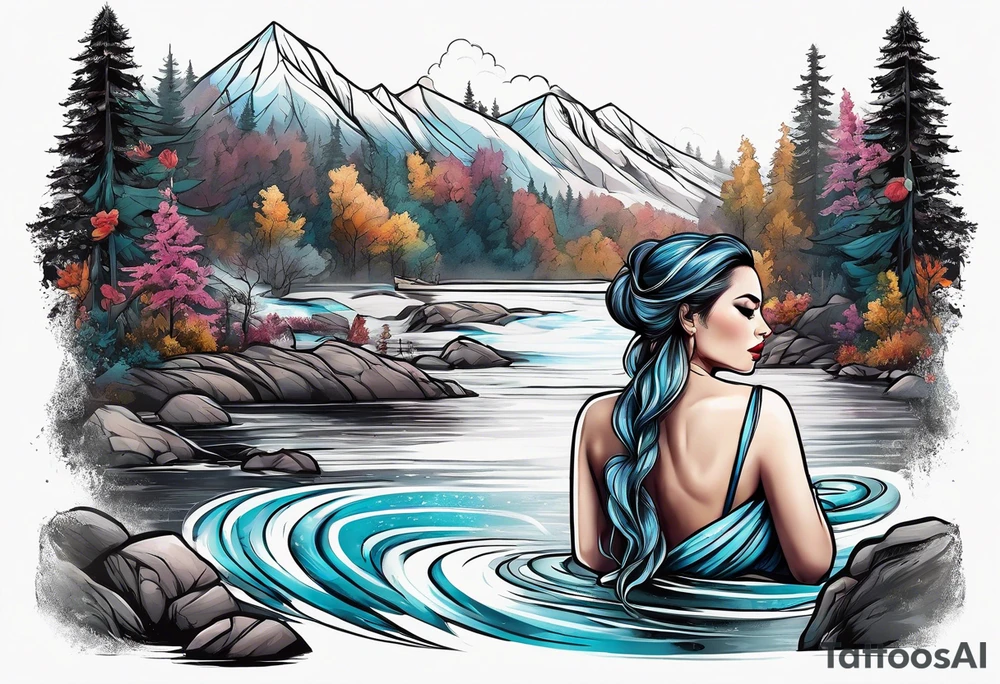 Woman crying at a river tattoo idea