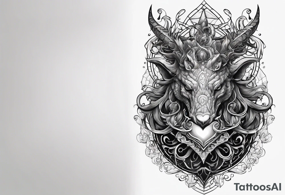 Long tattoo for arm. Lovecraftian creature, protecting a heart. tattoo idea