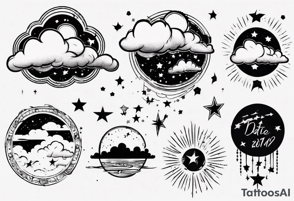 cloud with the date and stars tattoo idea