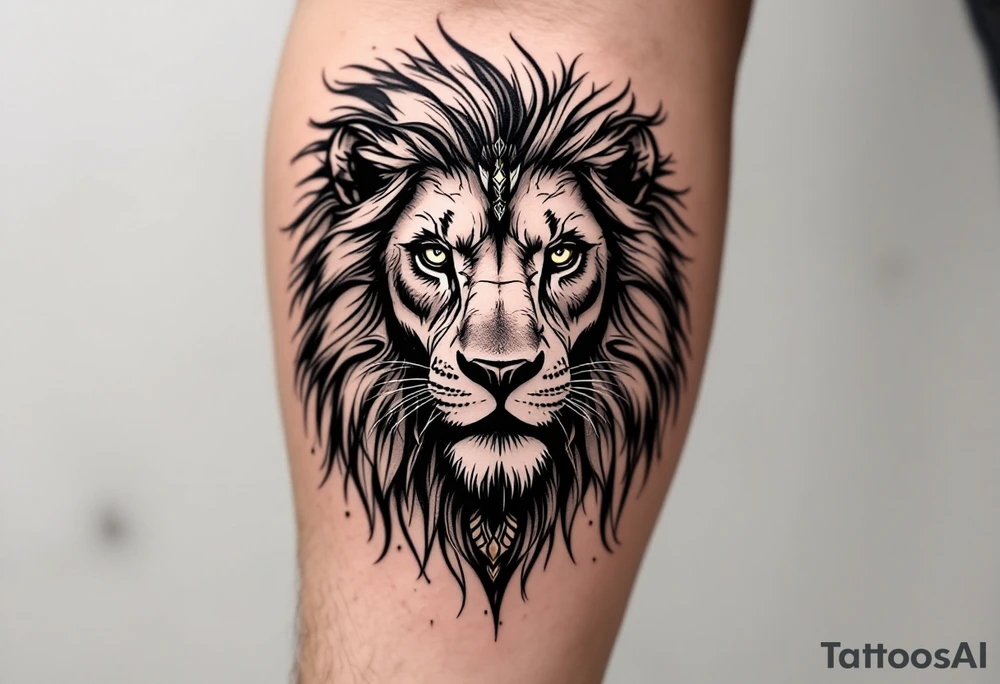egyptian themed lion (red and black) tattoo idea