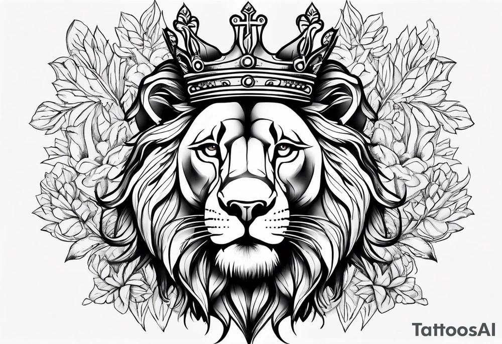 Lion crown cross tattoo idea