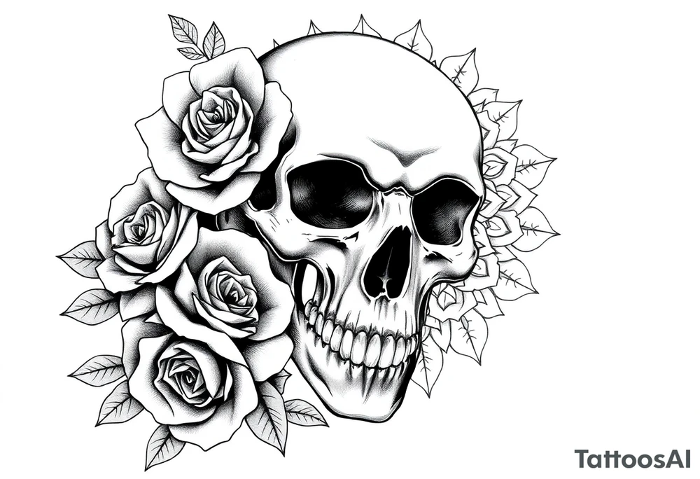 Skull with roses and mandala tattoo idea