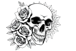 Skull with roses and mandala tattoo idea