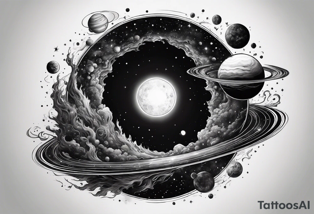 A tattoo that represents a black hole devouring planets orbiting around it. tattoo idea A tattoo that represents a black hole devouring planets orbiting around it. tattoo idea