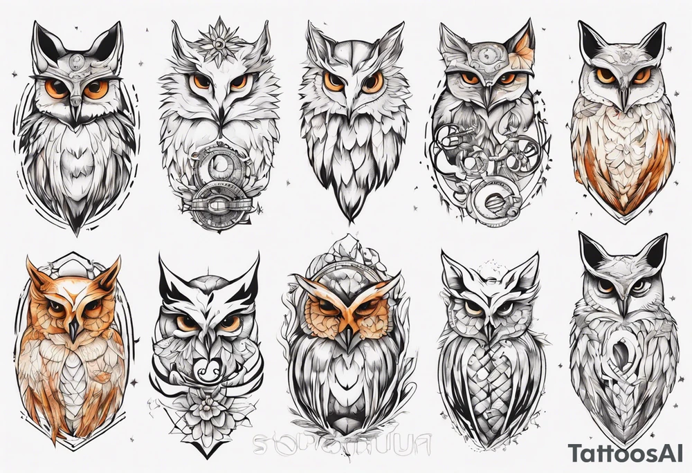 halb 
Fuchs halb Eule unter der Sonne mit dem Schriftzug Sapere Aude tattoo idea
