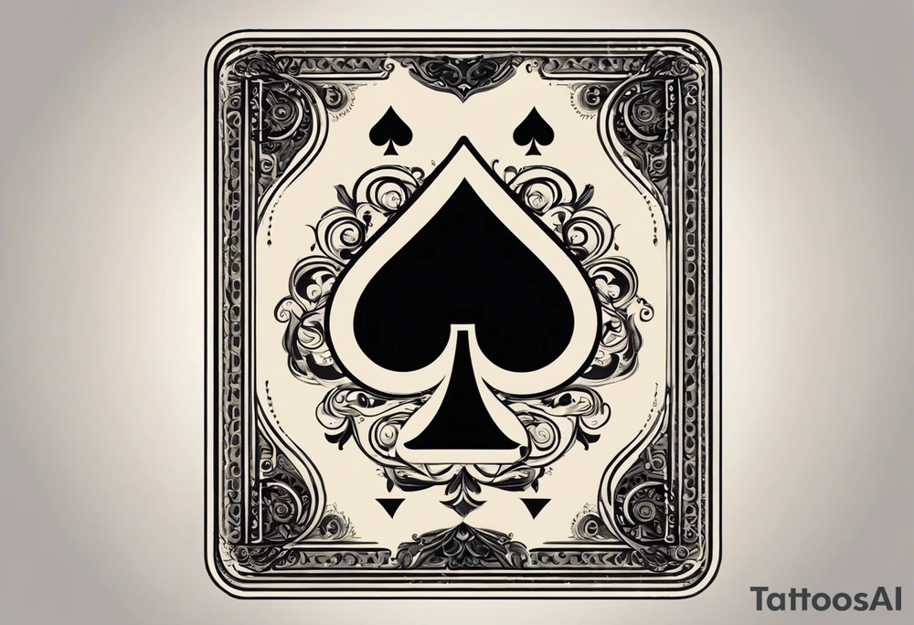 This image shows a design resembling the spade symbol (Ace of Spades) from a deck of playing cards. In the center, there is a musical note-like symbol that resembles a combination of the lowercase German letter "ß" (Eszett) and a simplified musical note. The overall design is simple and artistic, possibly representing music, art, or a related theme. tattoo idea