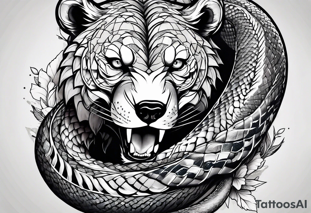 Snake wrapped around bear tattoo idea