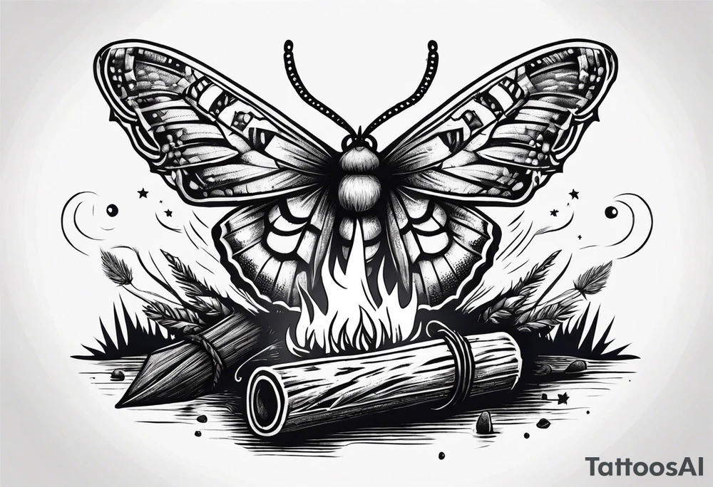 Campfire with small Moth flying above tattoo idea