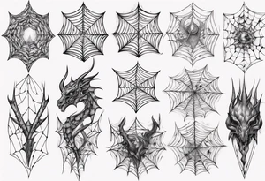 Dragon scales tangled spiderweb unicorn horn shattered chalices spider tattoo idea