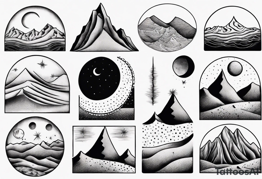 mountains and dunes and moon in the lonely desert tattoo idea