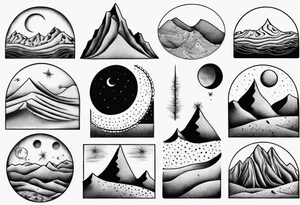 mountains and dunes and moon in the lonely desert tattoo idea