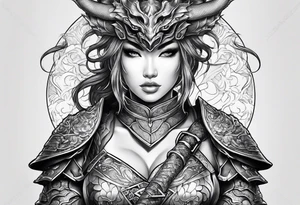 beautiful warrior woman wearing dragon armor tattoo idea