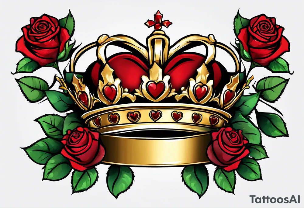the red rose queen's golden crown with a heart tattoo idea