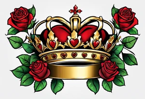 the red rose queen's golden crown with a heart tattoo idea