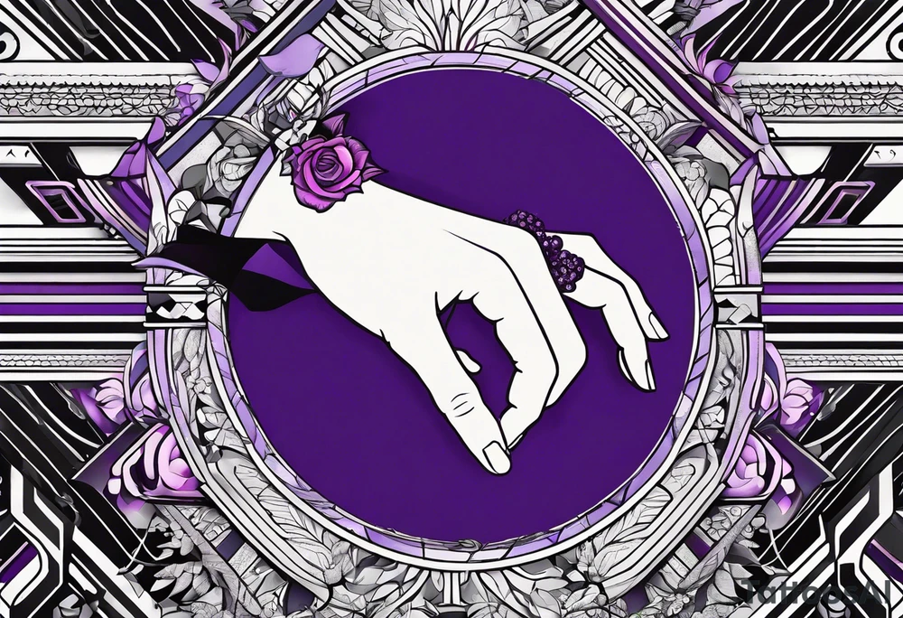 lines around wrist, abstract, black and purple, covered from wrist to forearm, fully covered, no borders, blackwork, no faces tattoo idea