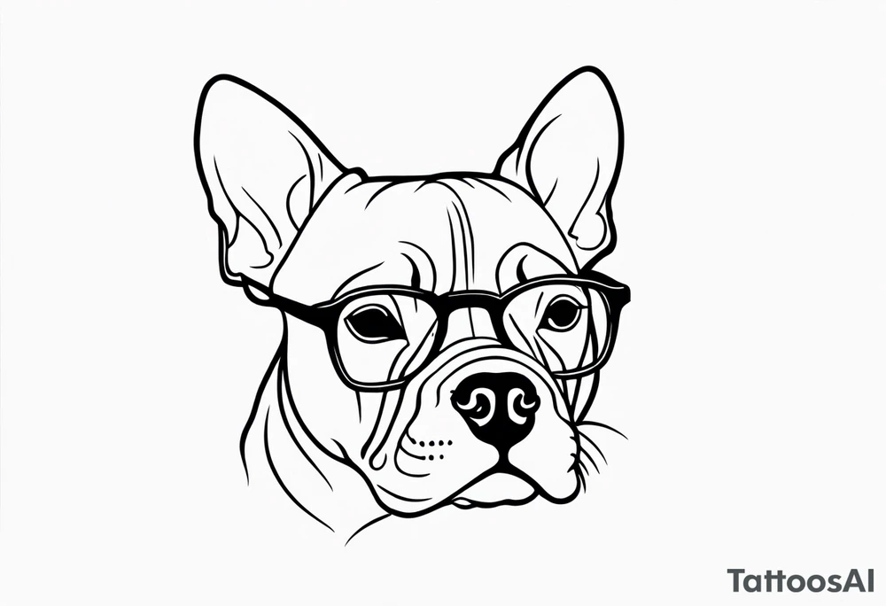 silhouette of french bull dog with glasses tattoo idea
