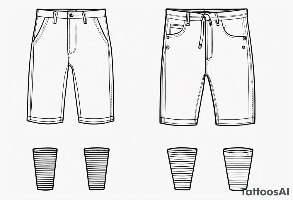 minimalstic outlined overall-shorts. Thin lines. tattoo idea