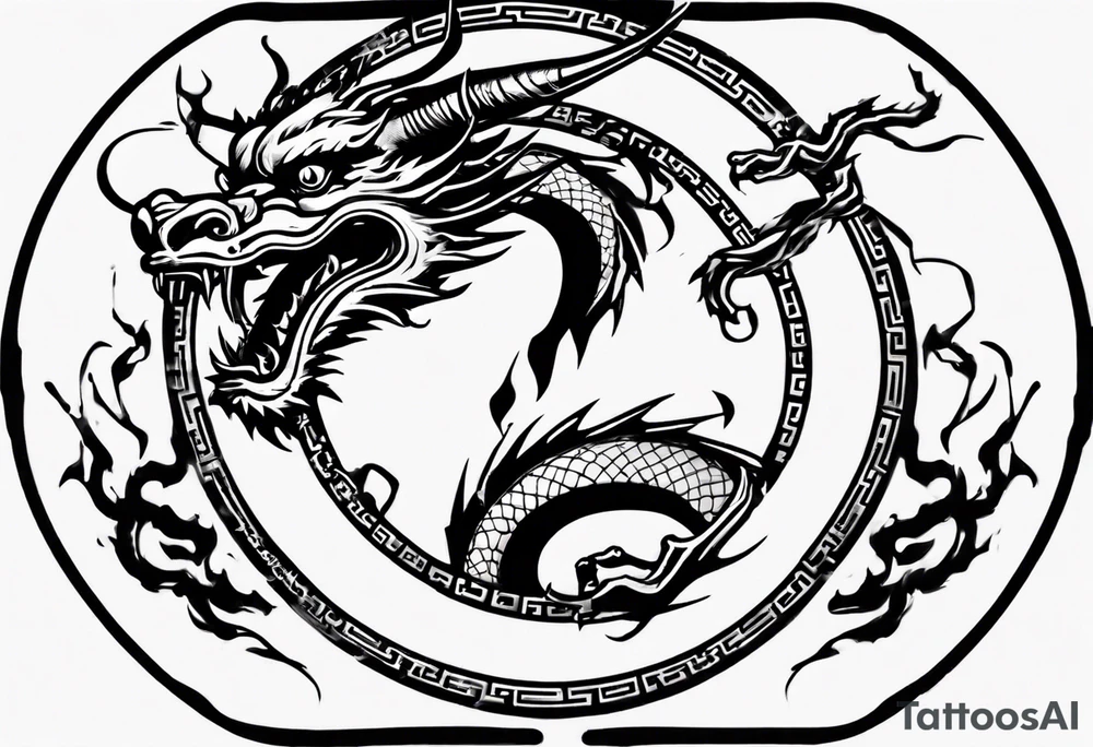 Chinese dragon in a circular shape with "02.03" written on it tattoo idea
