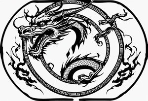 Chinese dragon in a circular shape with "02.03" written on it tattoo idea