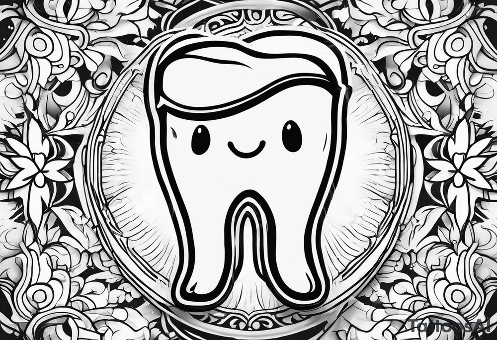 a simple outline of a tooth, white and shiny, cartoon style tattoo idea
