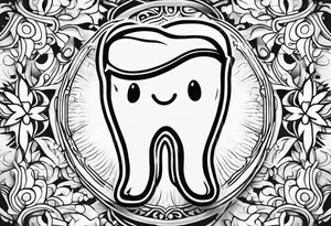 a simple outline of a tooth, white and shiny, cartoon style tattoo idea