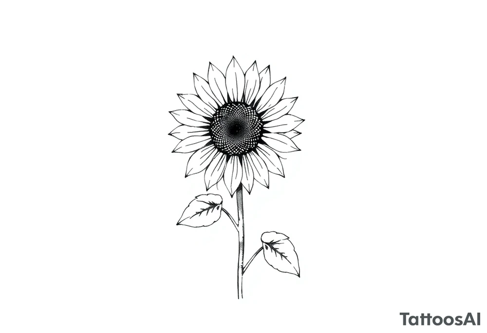 Sunny sunflower with stem and leaves tattoo idea