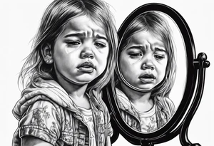 Little girl crying in the mirror with older self tattoo idea