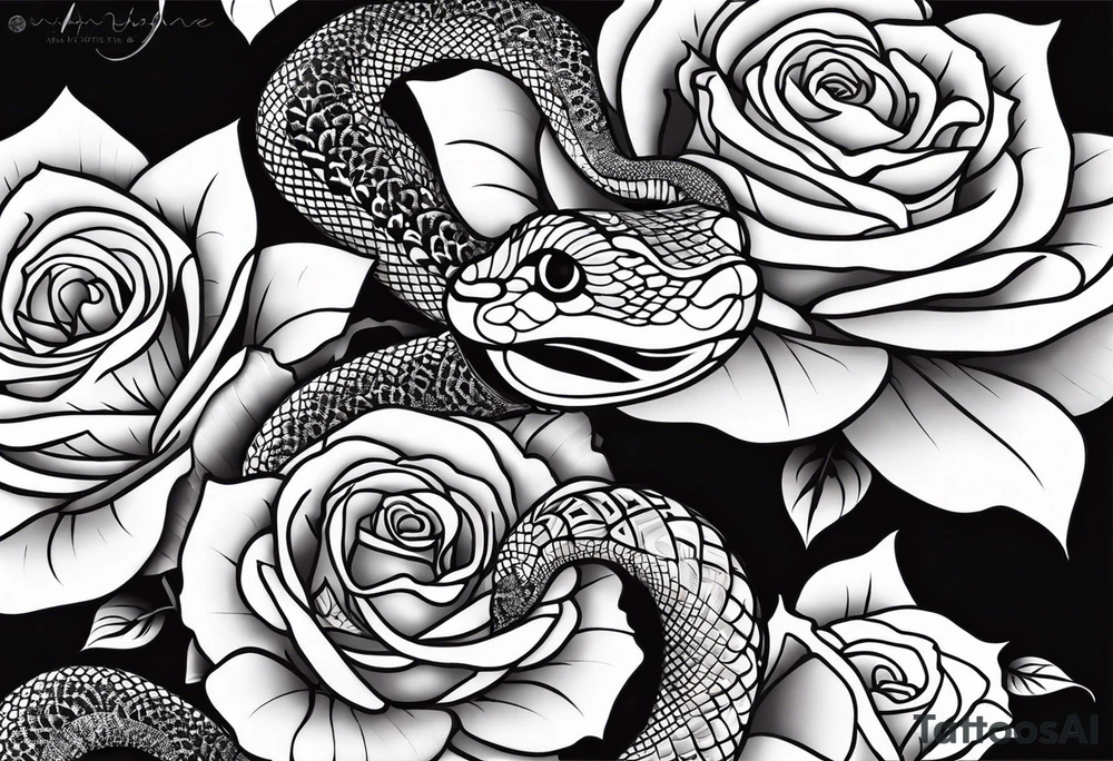 Cobra pintada de preto com rosas brancas nela mesma tattoo idea